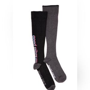 Muk Luks Black and Gray Knee-High Socks with Pink & Blue Accent Wide Width